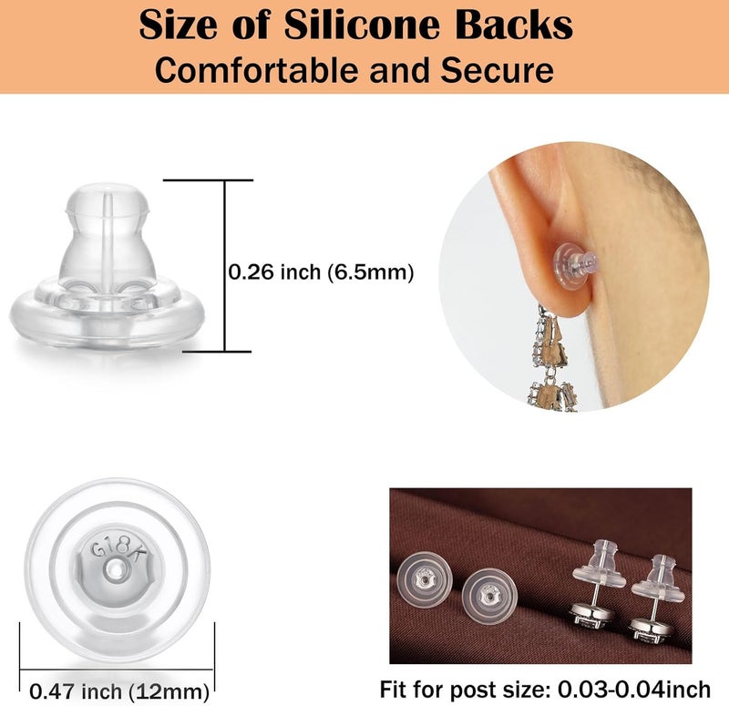 DELECOE Earring Backs, 18K Gold Silicone Earring Backs for Studs Droopy Ears Hoops Wires, Locking Secure Earring Backs for Heavy Earring,No-Irritate Soft Clear Earring Backs for Women Men（White - Image 4